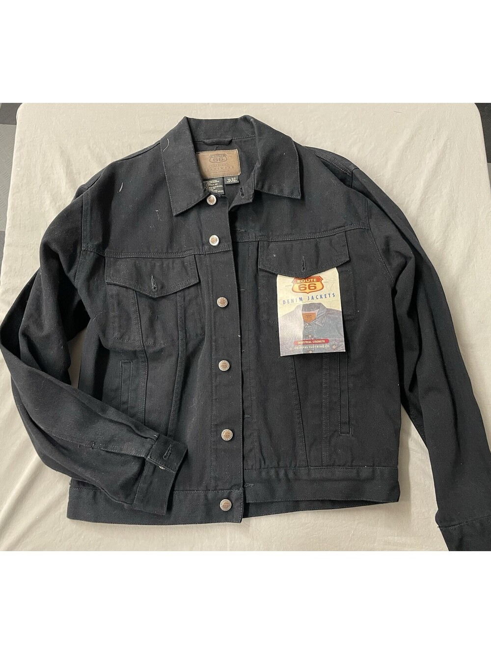 NEW W/TAGS  Vtg Route 66 Black Denim Jacket Mens Small90s Y2K Boxy Fit